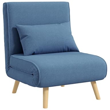 HOMCOM 3 en 1 Fauteuil Convertible 1 Place, Fauteuil lit et chauffeuse - Dossier inclinable 5 Niveaux et Oreiller Inclus, siège rembourré - pour Bureau, Salon, Chambre à Coucher, Bleu