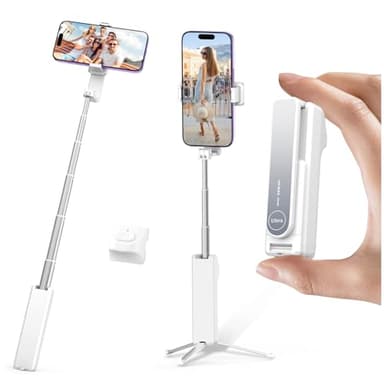 yAyusi Mini Trépied pour Perche à Selfie avec Télécommande, Trépied de Poche Portable pour iPhone, Petit Perche Selfie Téléphone Compact pour Voyage/Vlog/Enregistrement Vidéo/Diffusion Direct (Blanc)