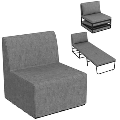 HOMCOM Fauteuil Convertible 1 Place chauffeuse 2 en 1 Fauteuil lit Pliant avec Coussin et Housse Anti-poussière, Cadre en métal, canapé-lit 1 Place pour invités, Salon, Bureau, Gris