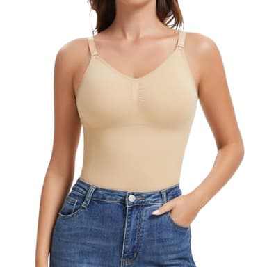 Joyshaper Haut Sculptant Femme Ventre Plat Débardeur Gainant avec Soutien-Gorge Gaine Amincissante Body Shaper Camisole sans Couture, Beige, L