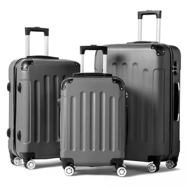 LEADZM Set de 3 Valises de Voyage (Grande Taille & Cabine), Lot de 3 Valises avec roulettes 360°, Coque Rigide ABS (avec Protection d'angle, Gris Foncé)