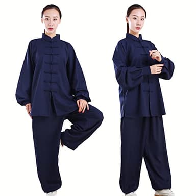 Tenue de Tai Chi à Manches Longues Kung-fu Costume Femme Homme Vêtements D’Arts Martiaux Coton et Lin Kung Fu et Wing Chun Vêtements,Blue-XXL