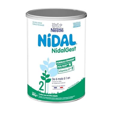 Nestlé Nidal Plus 2 Lait Infantile 2ème Âge en Poudre - de 6 à 12 Mois - 800g - Pack de 6