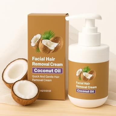 HUVNEXA Crème dépilatoire for le visage à l'huile de coco avec aloe vera et vitamine E. Dépilatoire douce for les femmes à la peau sensible. Utilisation sûre for le visage et le corps.