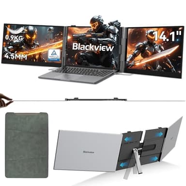Blackview Moniteur Portable TÜV SÜD - Triple Écran 14" IPS FHD 1080P, 1kg Léger / 4,5mm Ultra-Fin, Plug & Play sans Pilote, Écran pour PC Portable, HDMI Plug & Play pour Mac, Windows, Android, PS5