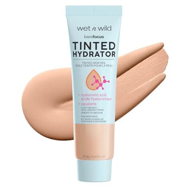 wet n wild, Hydratant Teinté Bare Focus pour une Peau Éclatante, Couverture Modulable Transparente à Moyenne, Fini Semi-Mat, Formule Enrichie en Acide Hyaluronique et Squalane Végétal, Clair