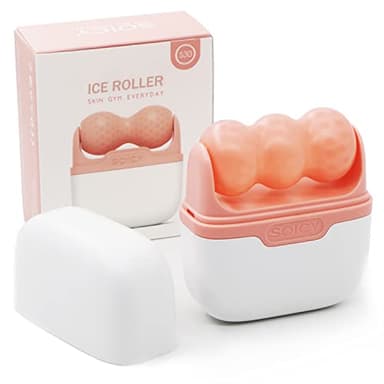 Rouleau à glace pour le visage et les yeux - Outils de soins de la peau du visage avec rouleau 2 en 1 et étui de transport (Rose)
