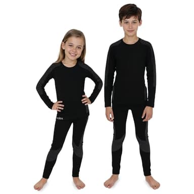ALPIDEX Ensemble sous vêtement Thermique Enfants Fonctionnels garçons Filles Ski Football Sport Hiver Chaud Respirant, Taille:134-140 cm (9-10 Ans), Couleur:Black-Grey