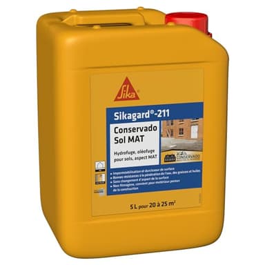 SIKA - Protection Hydrofuge, oléofuge pour sols et durcisseur de surface - Sikagard 211 Conservado Sol Mat - Multisupport - Extérieur - Effet perlant - Prêt à l'emploi -Pour 20 à 25m2-5L