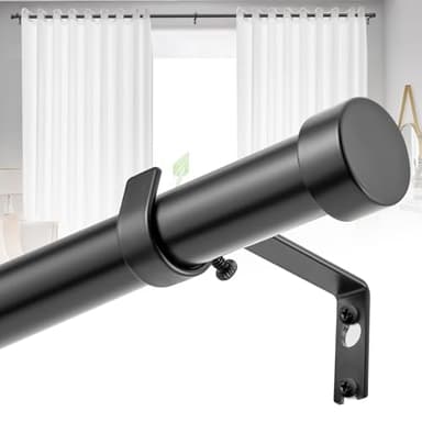Coyfa Tringle à Rideaux Réglable 76–305 cm – Tringle à Rideau Extensible en Métal Noir, Diamètre 25 mm, avec Supports et Embouts Décoratifs, Idéale pour Salon, Chambre et Bureau