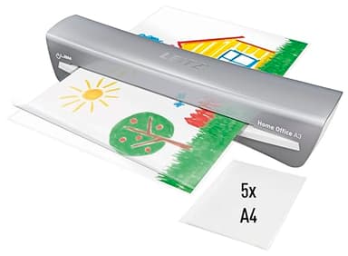 Leitz iLAM Home Office - Plastifieuse A3 pour la Maison, Préchauffage Rapide en 3Minutes, Pochettes de 75-125 Microns, Lot de Pochettes pour Plastifieuse A4 Inclus, Coloris Gris, 74400089