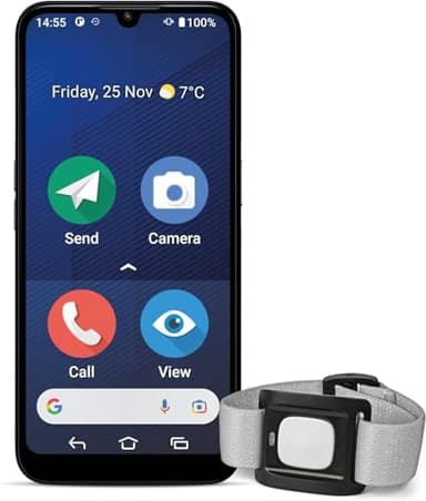 DORO - Téléphone Doro 8200 Secure + Médaillon d'Alerte - Téléphone 4G pour Séniors - Touche d'Assistance avec GPS - Compatible Appareils Auditifs - Caméra 16MP - Câble USB Inclus - Bleu