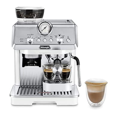 De'Longhi La Specialista Arte EC9155.W, Machine à Porte filtre, Machine Expresso Manuelle avec Moulin, 8 Niveaux de Mouture, 15 Bars, 3 Températures, Buse à Vapeur, Inclus Kit Barista, Blanc