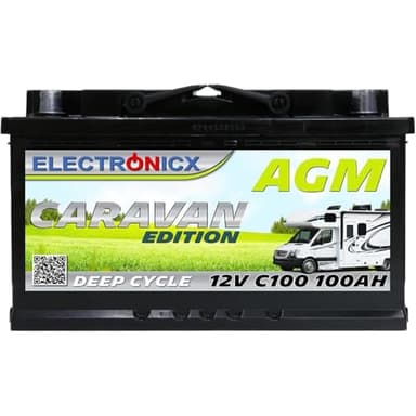 Electronicx Batterie AGM 12V 100Ah pour caravane – 100 ah Batterie auxiliaire étanche, sans entretien, à décharge profonde, pôle positif à droite – pour caravane, système solaire