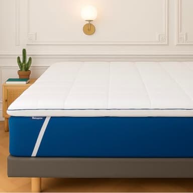 RESTBULLE Surmatelas Moelleux - Qualité Hôtellerie - Fabriqué en France - Epaisseur Totale de 7 cm avec Une Enveloppe Amovible et Lavable - Certifié Oeko-Tex (70_x_190_cm)