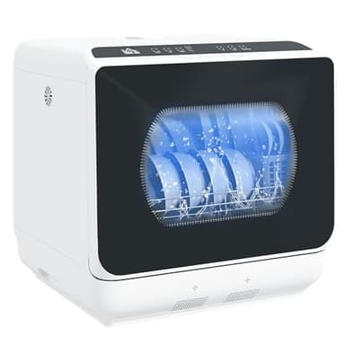 HOMCOM Mini lave-vaisselle 4 couverts, lave-vaisselle de table 5 programmes, double alimentation en eau, lavage des fruits, réservoir d'eau 6L, commande tactile, départ différé, affichage LED, noir
