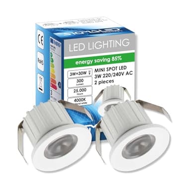 Sigmaled lighting, MINI SPOT LED 3W, Dimmable, 300lumen, Blanc Neutre 4000K, Spot rond encastrable, 220V / 240V CA, Driver NON NÉCESSAIRE, 2 Spots