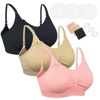 Chalier Cmfort 3 PCS Femme Allaitement Soutien-Gorge Maternité d'allaitement avec rallonges de Soutien-Gorge et Attache Anti-Glissement et Coussinets d'allaitement
