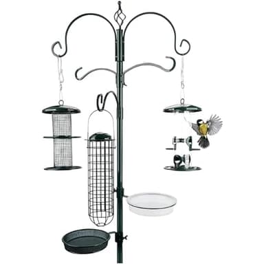 Mangeoire Oiseaux Exterieur I Station d'alimentation De Qualité Supérieure - Noir, Vert en Métal Revêtu par Pulvérisation - Kit Complet avec Colonne d'alimentation (235cm).