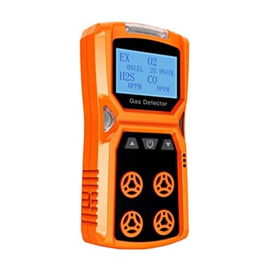 CHNADKS Détecteur de Gaz Portable, H2S, O2, CO, EX 4 en 1 Moniteur de Gaz, Analyseur de Gaz Rechargeable avec des Alarmes de Vibration Visuelle Audible, Renifleur de Gaz Personnel avec écran LCD