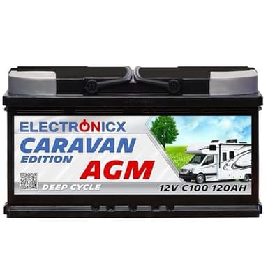 Electronicx AGM CARAVANE Édition 12V C100 120Ah Batterie Deep Cycle – Batterie auxiliaire sans entretien & résistante aux vibrations – 353×175×190mm – Camping-car, bateau, solaire, van, loisirs 120Ah