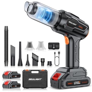 SEALIGHT Aspirateur à Main, 35000PA Aspirateur Voiture Puissant avec Moteur sans Balai, 2er Batteries Rechargeables, Mini Aspirateur de Voiture pour Voiture, Maison, Cuisine, Bureau, Poils