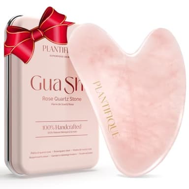 PLANTIFIQUE Gua Sha Visage et Corps en Pierre Véritable de Quartz Rose | Outil de Massage Facial | Idée Cadeau Anti-Âge pour Femme | Guasha Visage Yeux Cou Pieds | Masseur pour le Soin du Corps