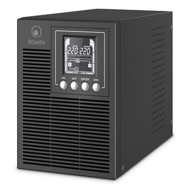Atlantis A03-OP1002 Onduleur (UPS) Online Double Conversion et Pure sinusoïde avec Une Puissance de 1000VA 900W, Tour, écran LCD, USB, RS-232 série, 4 Sorties IEC, Port EPO, Slot SNMP, 2x12V-9Ah