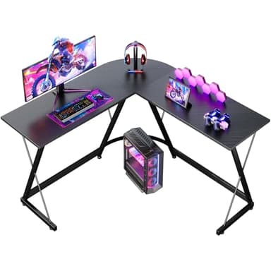 ODK Bureau Gaming, 120 x120 cm Bureau Gaming Angle, Table en L Stable et Économique pour Les Jeux, Le Bureau à Domicile et Les études, Fibre de Carbone Noir