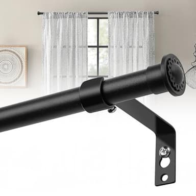 Tringle Rideau, 71-200cm Tringle à Rideaux Extensible Ensemble avec Supports en Acier Inoxydable y 16mm de Diamètre, Style Rustique Décorative pour Salon/Noir Mat