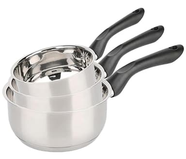 BAUMALU - Lot de 3 Casseroles Primo - Acier Inoxydable - Tous Feux dont Induction - Triple Fond Diffuseur, Répartition Homogène de la Chaleur - Manche Fixe en Bakélite - Ø16, 18 et 20cm