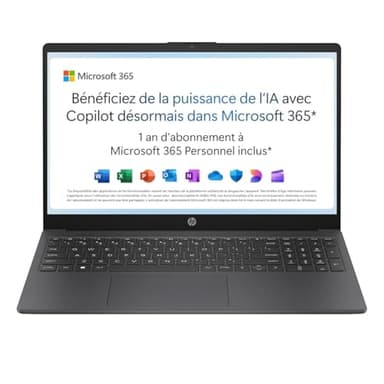 HP 15-fd0001sf Ordinateur Portable 15,6" FHD, PC Portable (Intel Celeron N100, RAM 4 Go, UFS 128 Go, Intel UHD Graphics, Windows 11), Laptop Gris, AZERTY, Microsoft 365 Personnel 12 Mois Inclus
