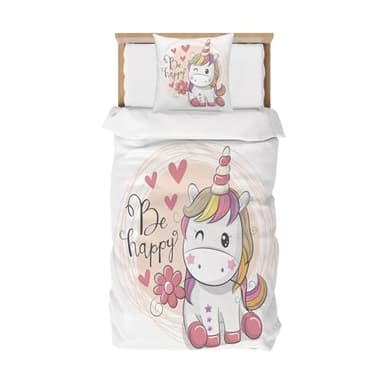DJDEA Housse de Couette Licorne Fille avec Taie d'oreiller - Parure de Lit 1 Personne Enfant avec Fermeture Éclair - Sets de Housse Couette en Microfibre(120x150cm + 1 x Taie Oreiller 40x60cm)
