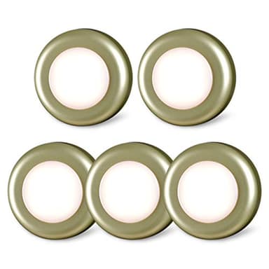 STAR-SPANGLED Lot de 5 petits spots LED tactiles, à coller, fonctionnement à piles, pour intérieur, placard, armoire, meuble de cuisine, doré, blanc chaud