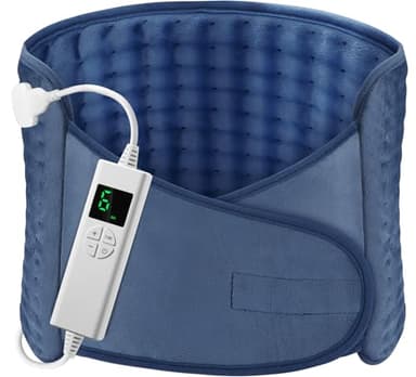 Coussin Chauffant Electrique OneAmg 126x30cm Ceinture Chauffante Lombaire 6 Niveaux de Température et Arrêt Automatique Lavable Ceinture Chauffante avec Velcro Pour Dos Cervicales Abdomen Bleu