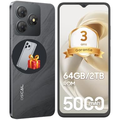 OSCAL Telephone Portable,Flat 2C Android Telephone, 6Go+64Go/TF 2To, Octa Core, 6.56" HD+,Batterie 5000mAh Smartphone Pas Cher,13MP+8MP,4G Smartphone, Face ID/Dual SIM/GPS/2Ans De Garantie -Noir