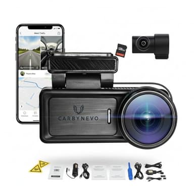 Dashcam Voiture 4K Avant + 1080P Arrière CarByNevo EV4K | Caméra Embarquée Tableau de Bord avec WiFi & GPS, Vision Nocturne HDR/WDR, Surveillance Parking 72h, G-Sensor, Filtre CPL, Carte SD 128 Go