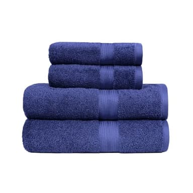 Amazon Basics Set de Bain 4 Pièces - 100% Coton Anti-décoloration - 2 Draps de Bain + 2 Serviettes de Toilette, Bleu Royal