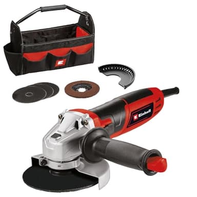 Einhell Meuleuse d’angle TC-AG 125/850 Kit (850 W, 12 000 tr/min, profondeur coupe max. 28 mm, diamètre disque max. 125 mm, avec 3 disques de coupe, 1 disque abrasif à lamelles et 1 sac porte-outils)