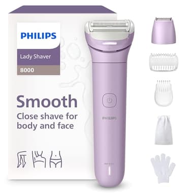 Philips Lady Shaver série 8000 – rasoir sans fil, sur peau sèche ou mouillée, système de rasage à 3 lames, tête flexible, éclairage LED, jambes, corps et maillot, autonomie 100 min, modèle BRL149/00