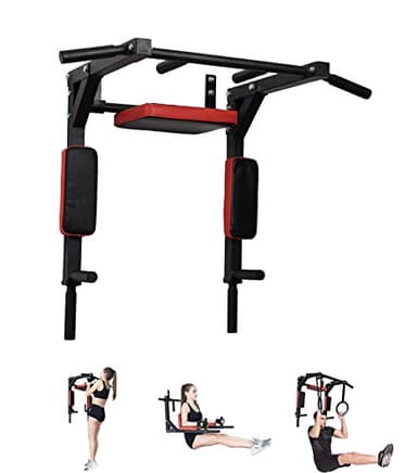 Pull Up Fitness - Barre de Traction Fixation Murale, Noir/Rouge