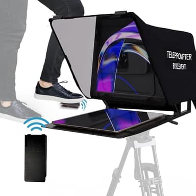 Leeventi Teleprompter Compatible avec IPad, Tablette, Smartphone et Appareil Photo DSLR, Contrôlé Via Télécommande ou Application, Android et iOS, Idéal pour L’Enregistrement Vidéo (Version 5.0)