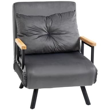 HOMCOM Fauteuil Convertible 1 Place, Fauteuil-lit chauffeuse 3 en 1 avec Dossier réglable 5 Positions, Oreiller, siège rembourré, Tissu Aspect Velours, canapé-lit pour invités, Salon, Bureau, Gris