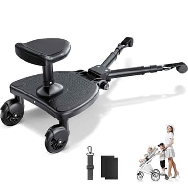 Planche Poussette Universelle avec siège plus large, Marche Pied Poussette Universelle pour Enfants de 2 à 6 ans, Charge Maxi 25 kg, Planche Debout et Assise,Compatible avec 99% des Poussettes