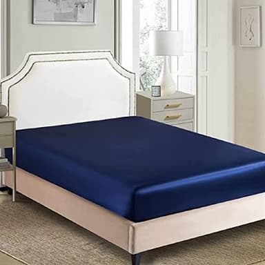 Drap-housse classique en satin soyeux, draps de lit luxueux, couleur unie, bleu marine, King (150/160 x 200 + 30 cm)