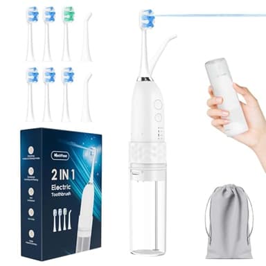 Marchpower 2 en 1 Brosse à Dent Electrique & Kit 3 Brossettes Ultra Souple et 1 Jet d'eau