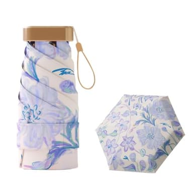 Meichoon UPF50+ Parapluie de voyage compact et léger Protection UV Mini Portable Coupe-vent Solide Imperméable Parasol pliable Design floral à la mode pour les femmes