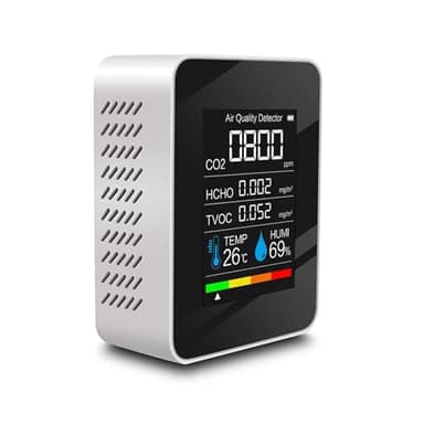 Moniteur de qualité de l'Air 5 en 1, Détecteur de CO2, HCHO TVOC Testeur avec capteur de température et d'humidité Rechargeable Écran LED USB - pour Maison, Bureau, Salle de Sport, Voiture