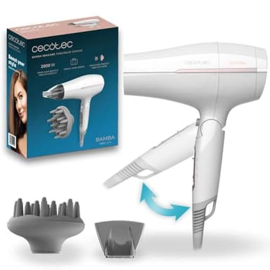 Cecotec Sèche-Cheveux de Voyage Pliable IoniCare Power&Go Heaven, 2000W, 2 températures, 2 vitesses, fonction air froid, buse concentratrice et diffuseur inclus