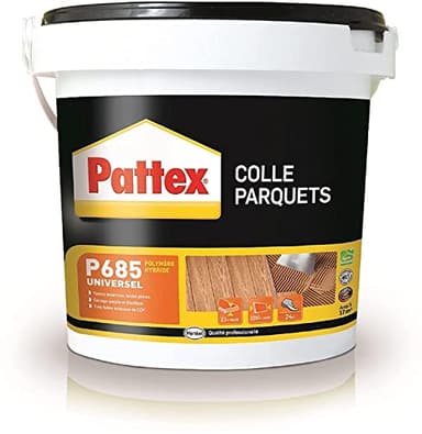 PATTEX Colle Parquets P685 - Colle polymère pour tout type de parquet et longueur de lame - Convient sur sols chauffants, assure un collage élastique, puissant et durable - Seau 16 kg